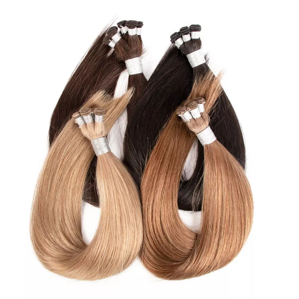 Hot Selling European Human Hair Hand Tied Weft Hair Extension Cuticle 12a Hand Tied Weft Extensions